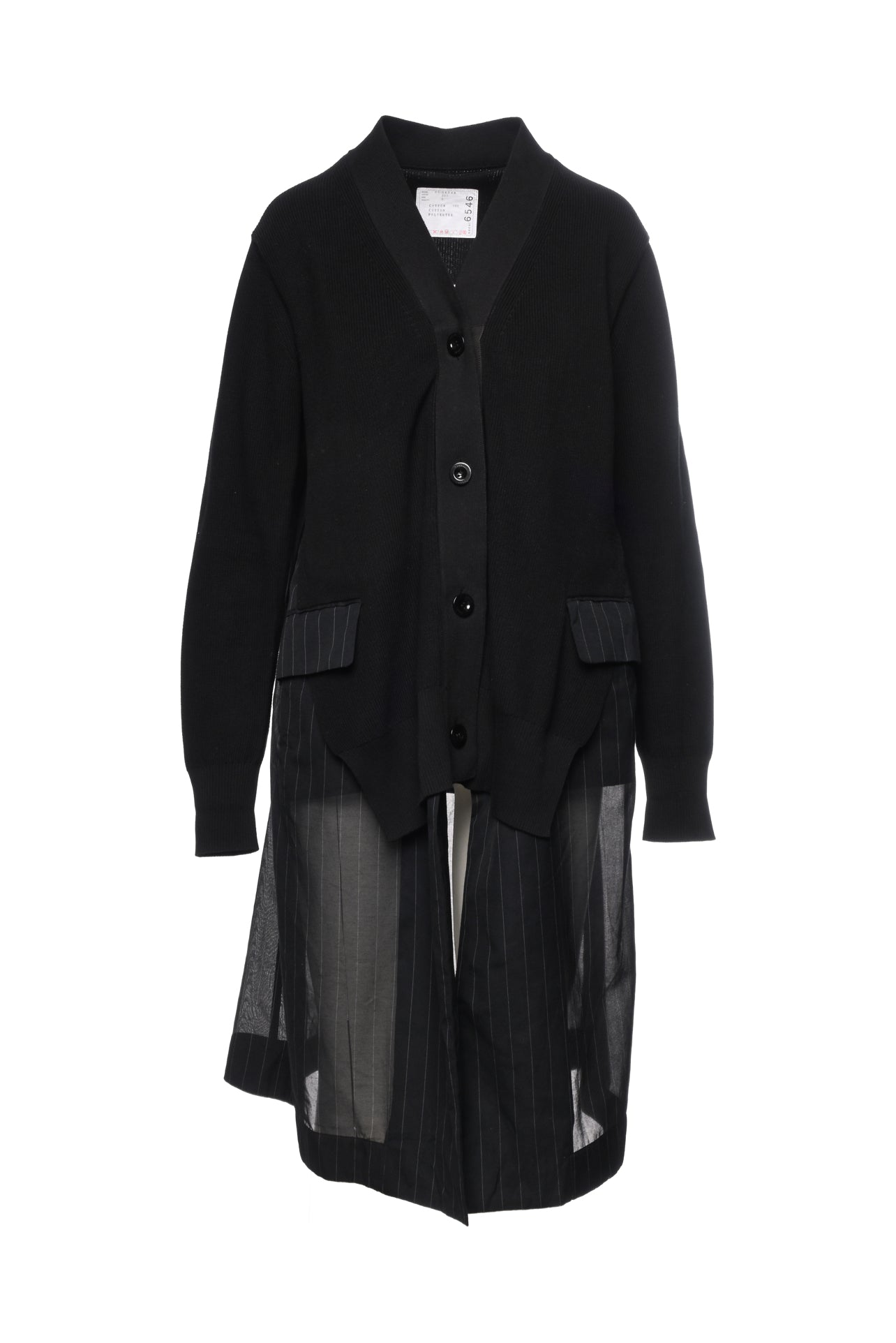 Sacai Size 3 Chalk Stripe x Knit Cardigan - Luxury Used Designer