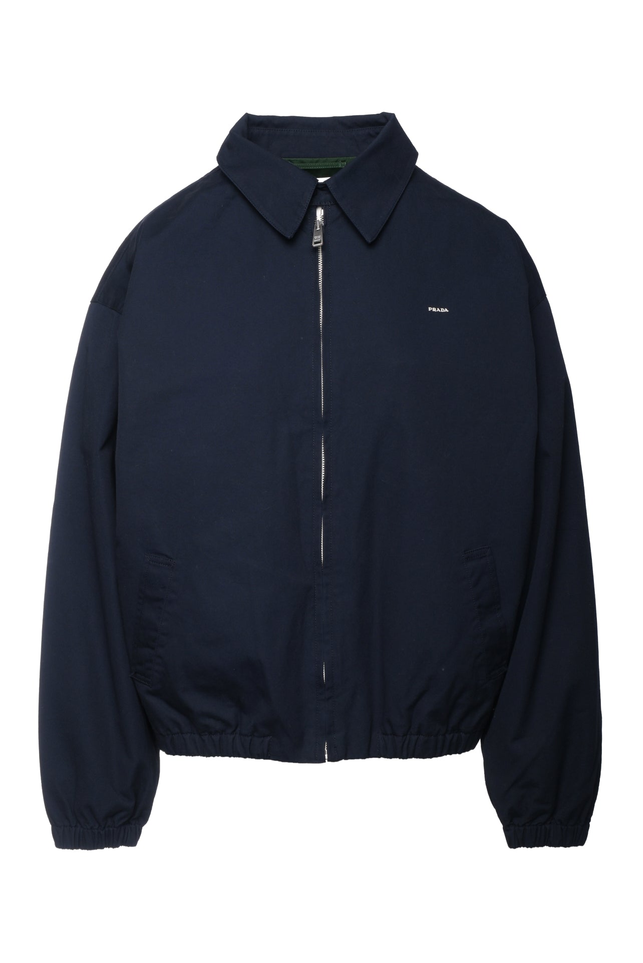 Prada Size 42 Men's 2025 Logo Embroidered Cotton Zip Jacket