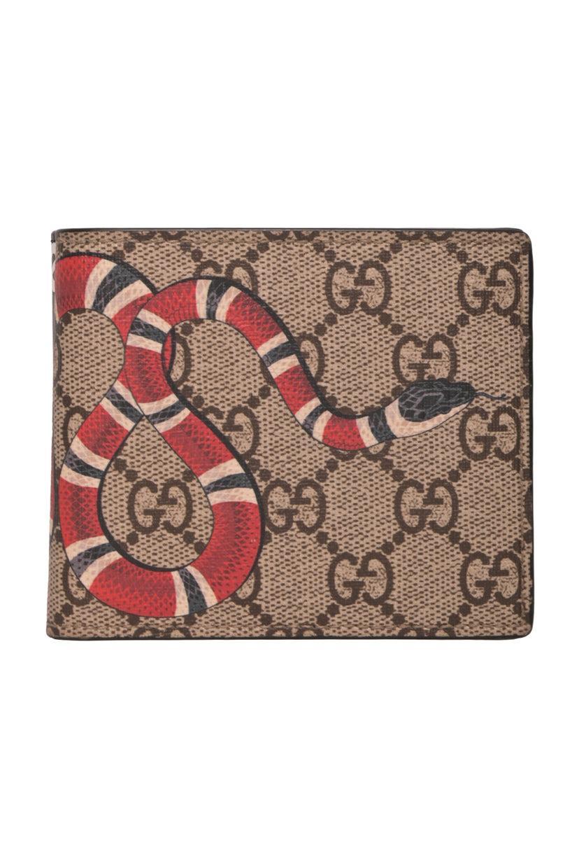 Gucci Kingsnake Print GG Supreme Bi-fold Wallet Luxury Used