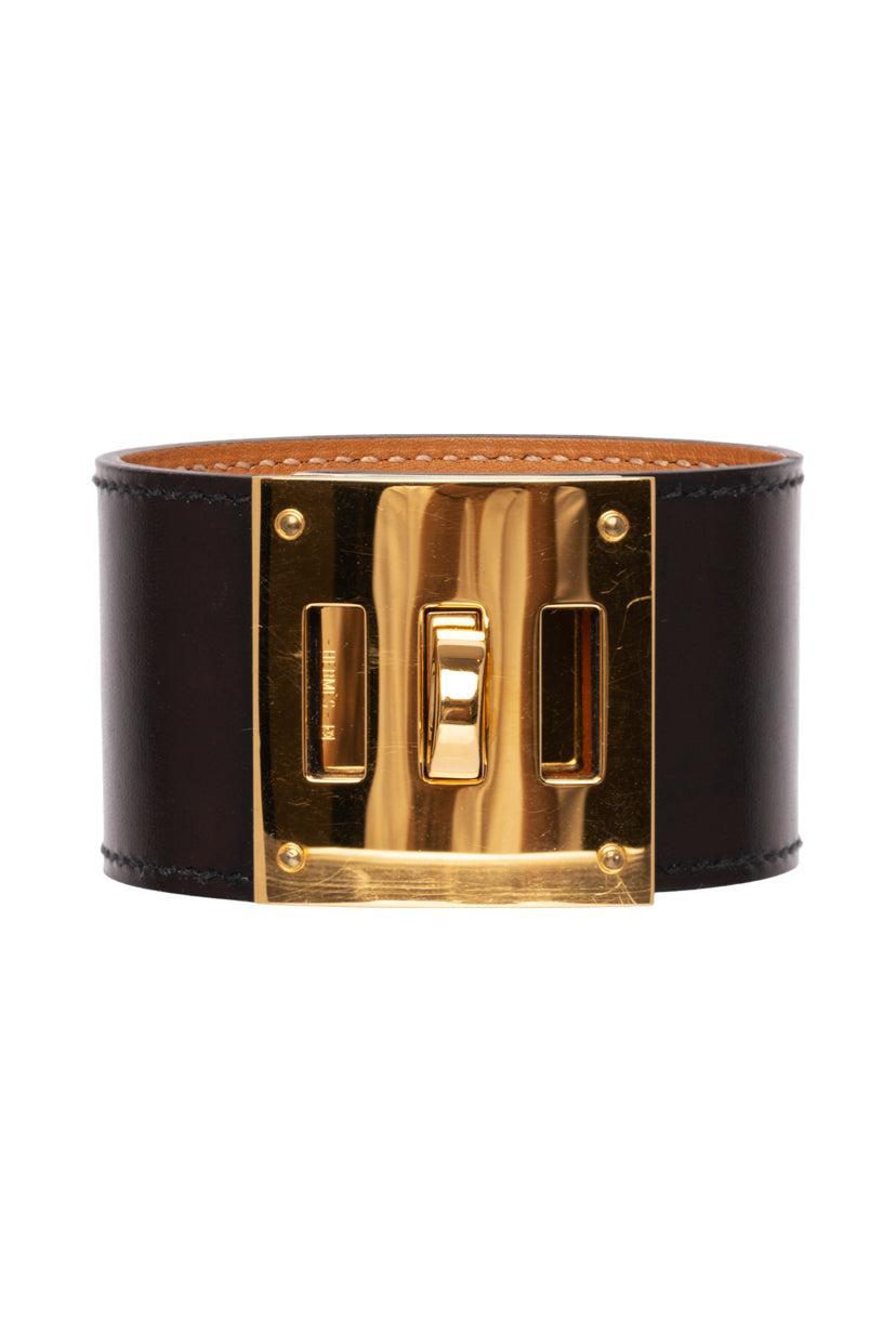 Hermes Gold Plated Calfskin Kelly Dog Bracelet Luxury Used