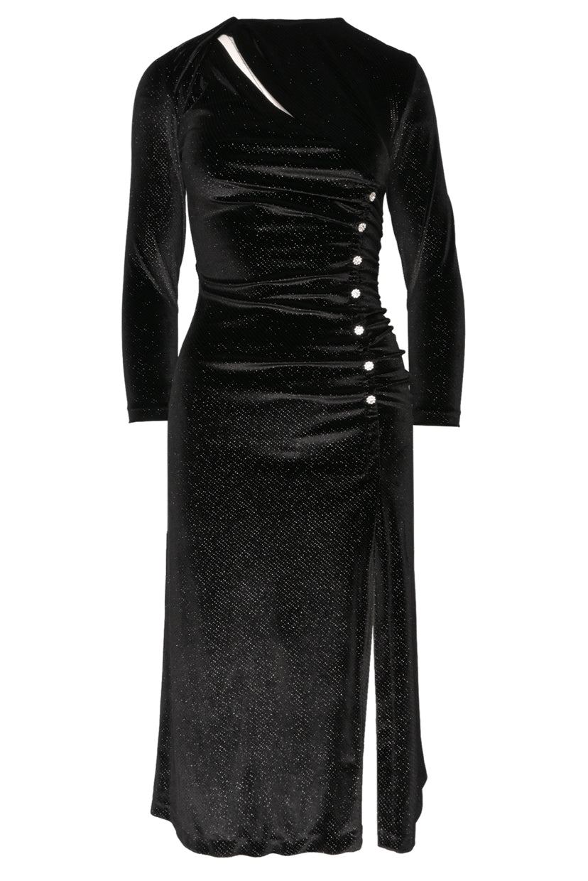 Sandro Size 34 Crystal Embellished Ruched Velvet Midi Dress - Luxury Used  Designer Dresses