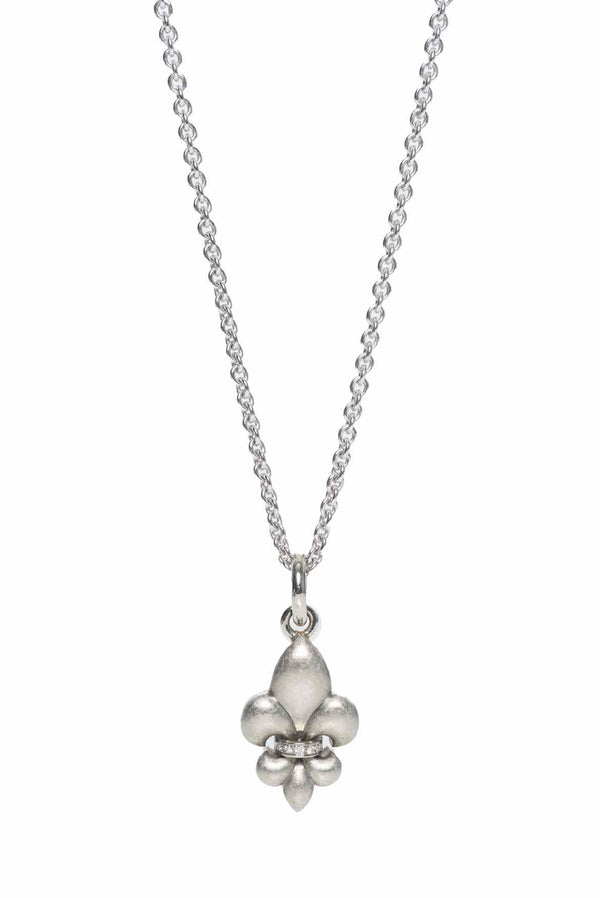 Stittgen 19K White Gold & Diamond Fleur de Lis Necklace
