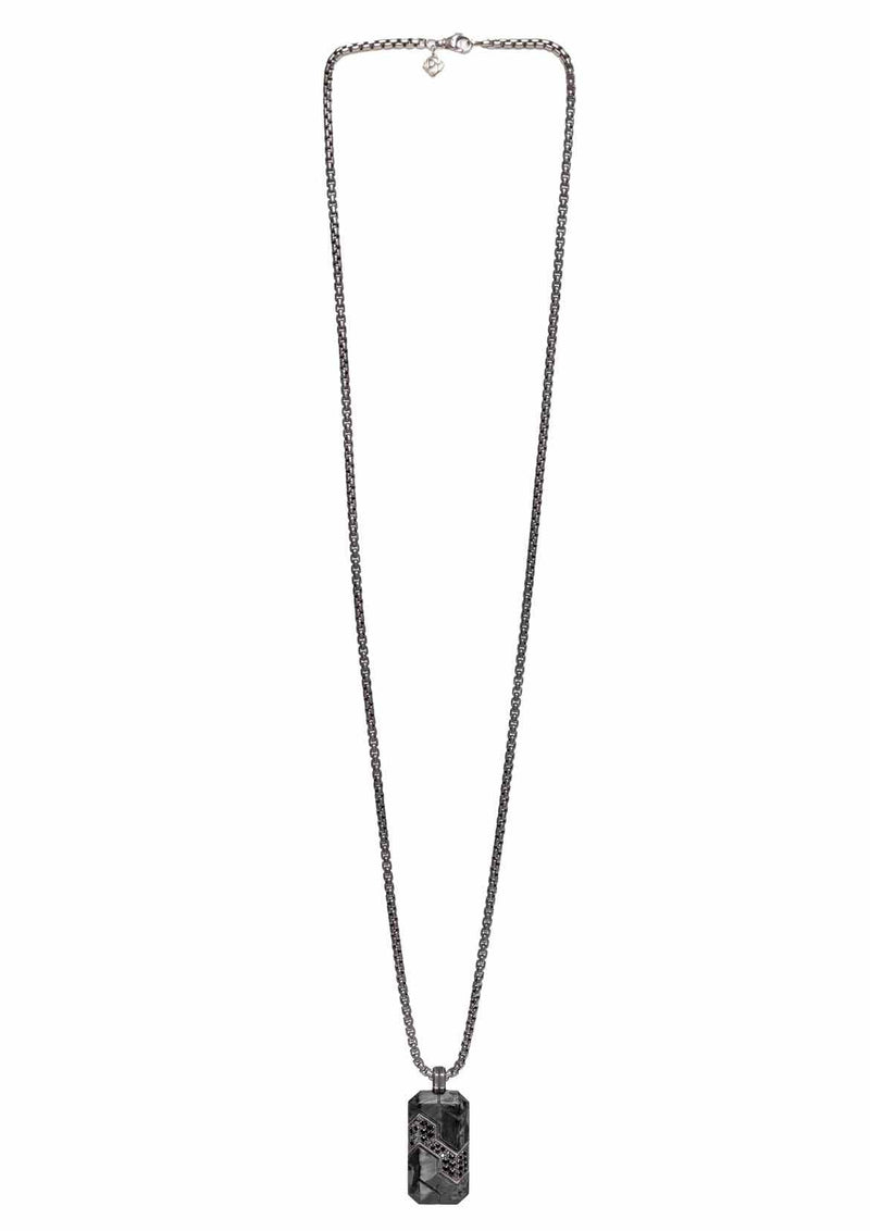David Yurman .925 Sterling Silver Forged Carbon Chevron Tag Necklace