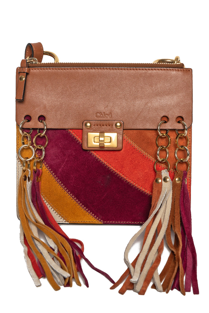 Chloe Calfskin Suede Rainbow Patchwork Small Jane Fringe Crossbody Bag