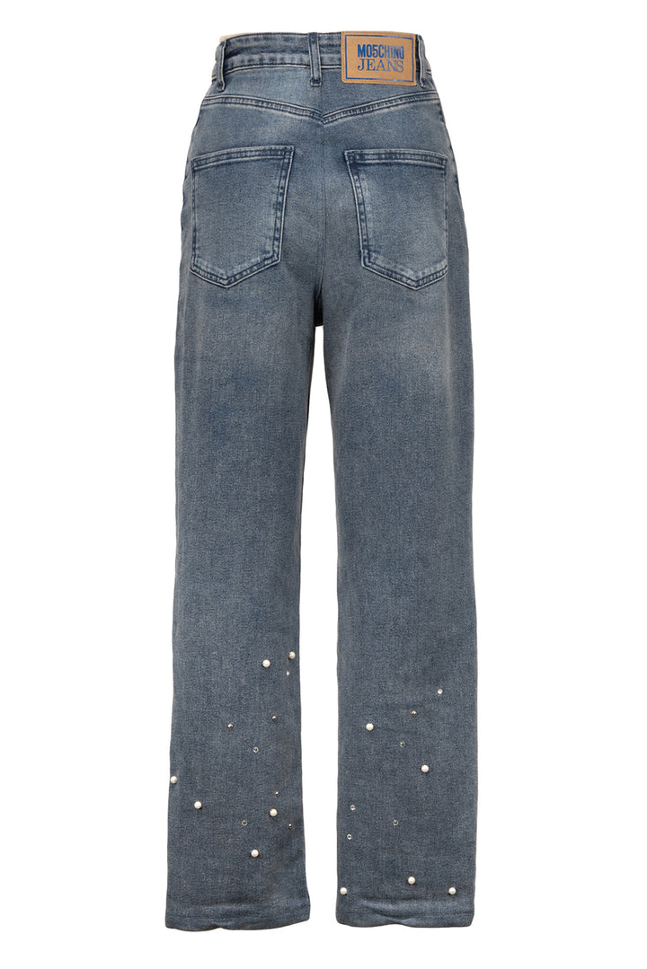Moschino Jeans Size 24 Faux Pearl-Embellished Straight Leg Jeans