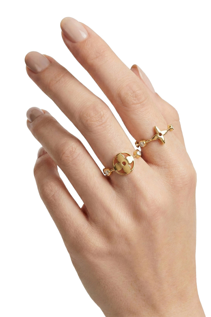 Louis Vuitton Size 5 18K Yellow Gold & Diamond Monogram Idylle Blossom Rings Set