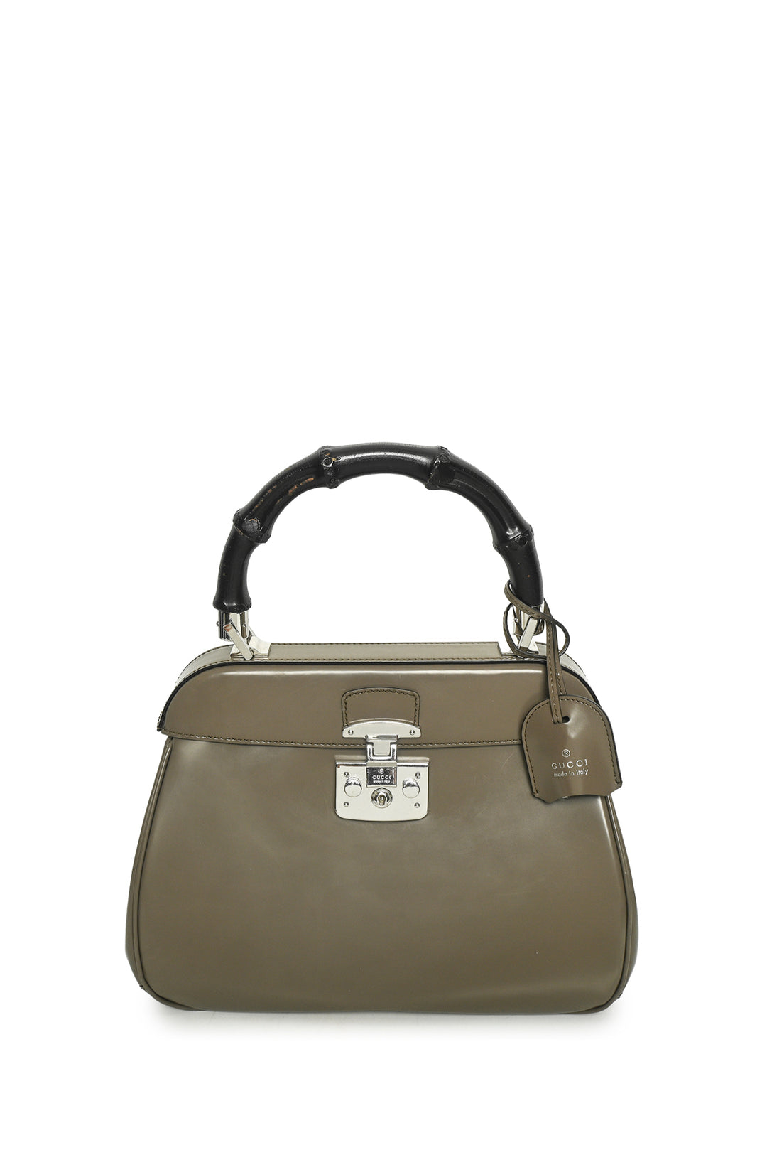 Gucci Smooth Leather Lady Lock Bamboo Top Handle Bag