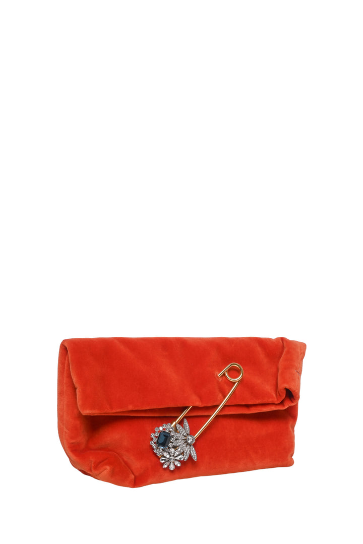 Burberry Embellished Safety Pin Foldover Velvet Clutch