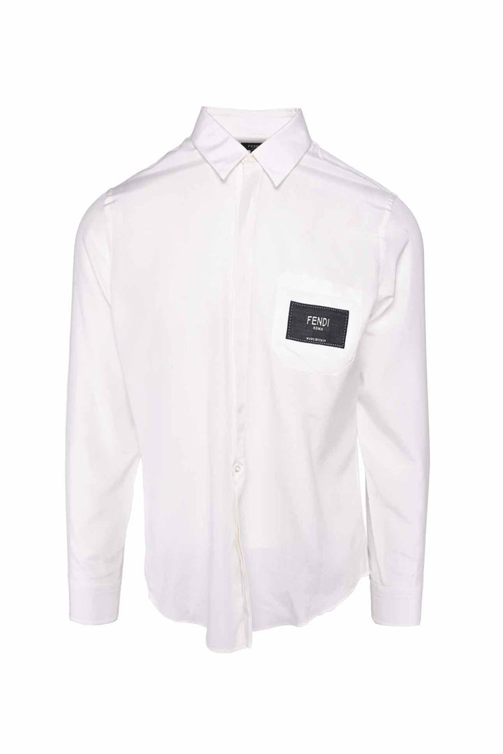 Fendi Size L Men's Logo Patch Dress Shirt Long Sleeve