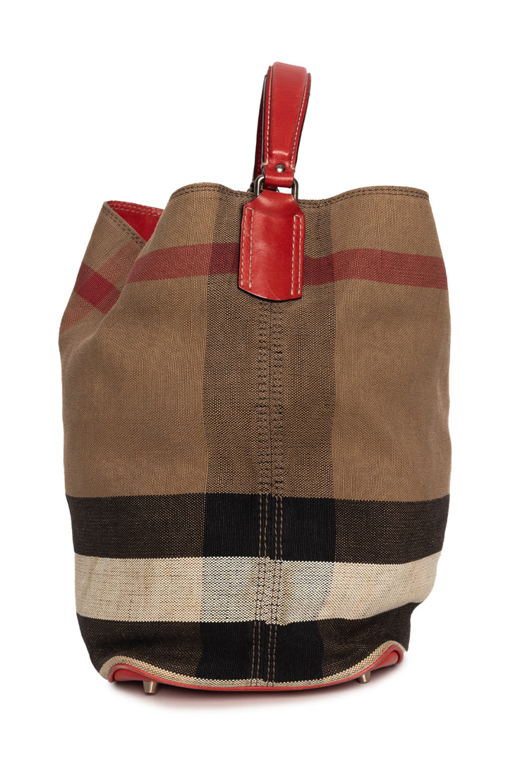 Burberry Nova Check Linen/Red Leather Ashby Bucket Bag