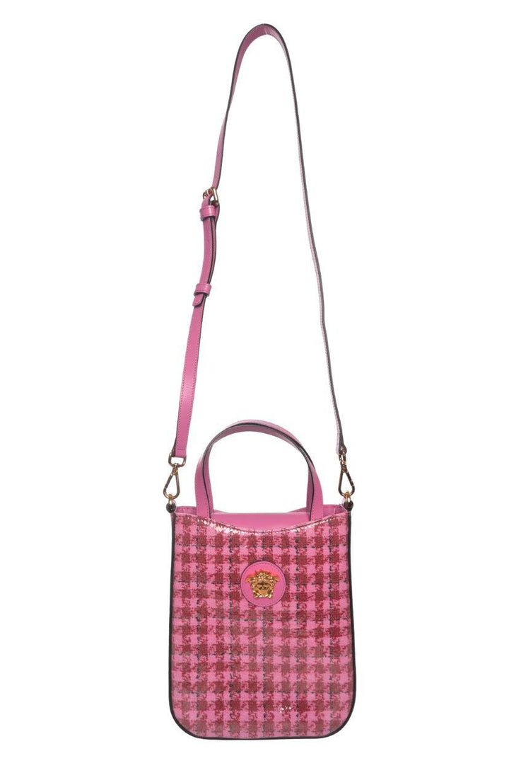 Versace Houndstooth Vinyl & Pink Leather Crossbody Tote