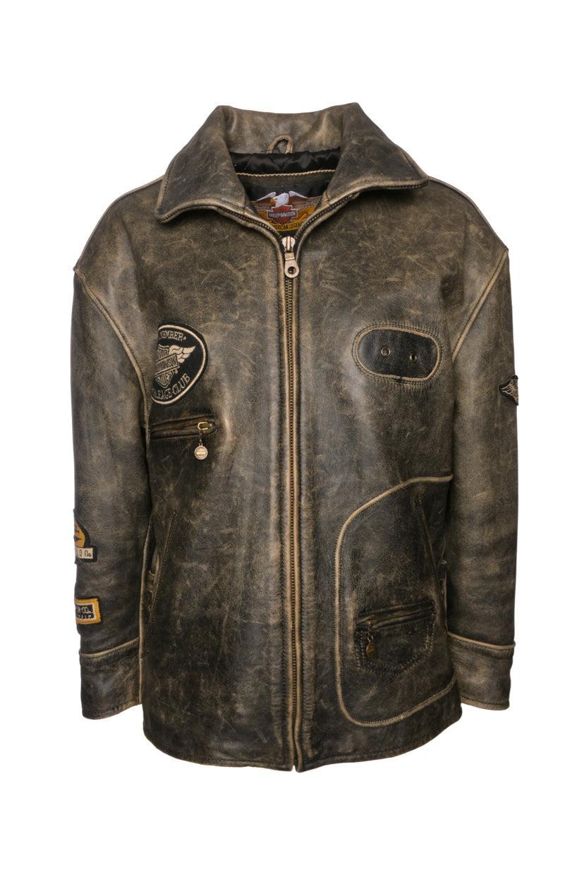 Harley-Davidson Size L Distressed Vintage Patch Leather Jacket