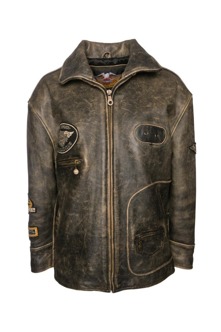 Harley-Davidson Size L Distressed Vintage Patch Leather Jacket