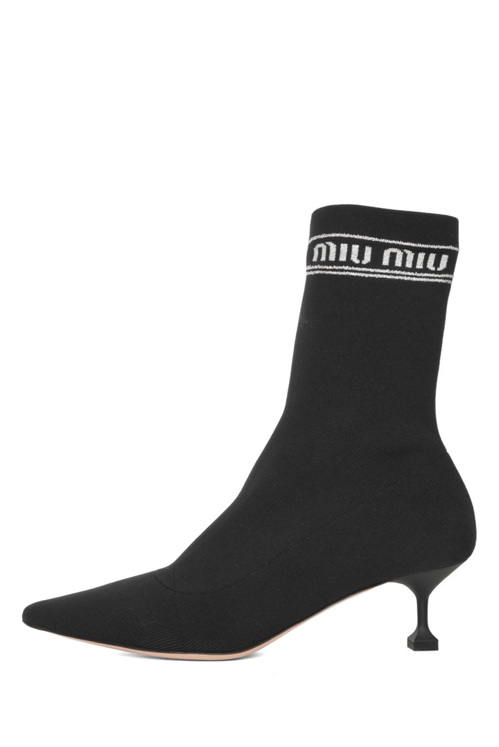 Miu Miu Size 38.5 Logo Knit Sock Ankle Boots