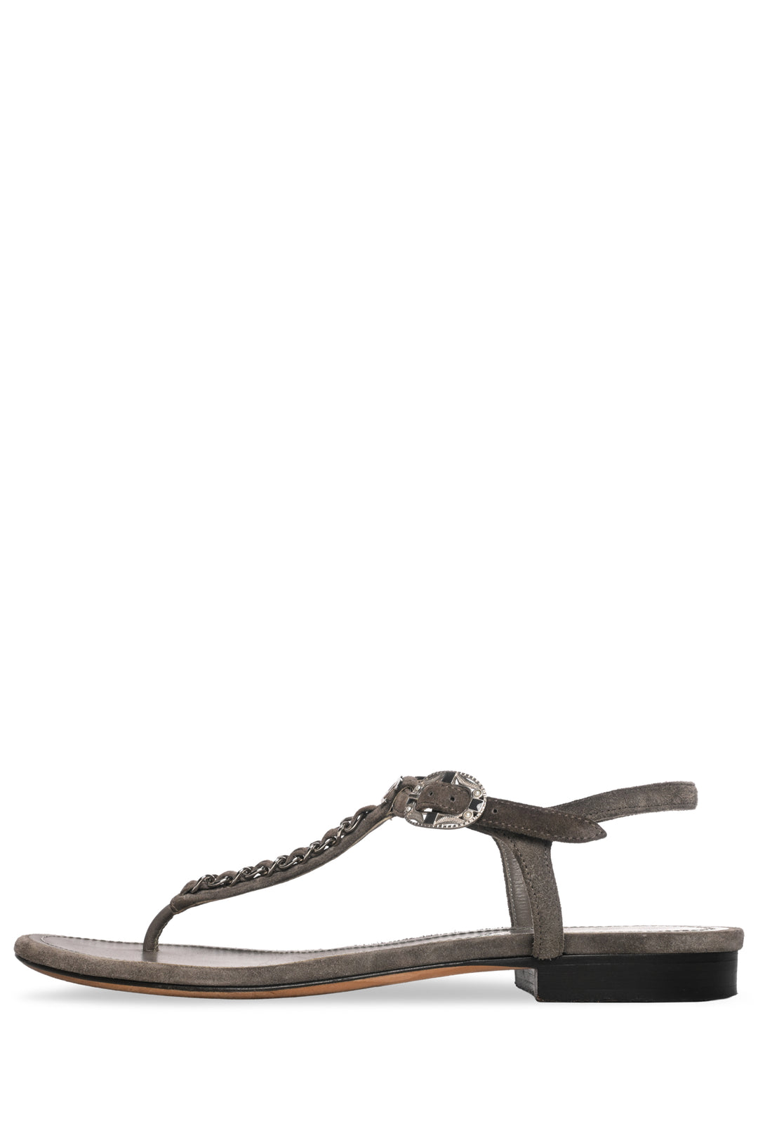 Chanel Size 37 CC Logo Suede T-Strap Sandals