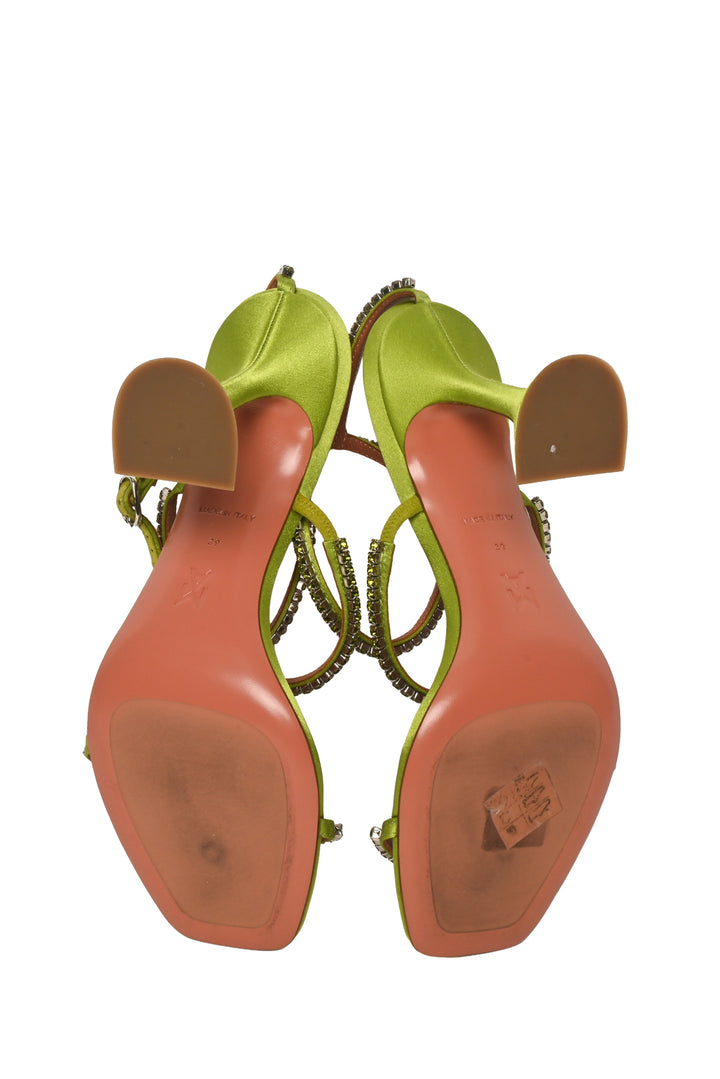 Amina Muaddi Size 39 Gilda Crystal Satin Sandals