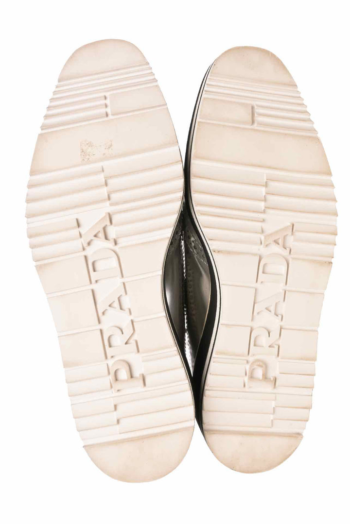 Prada Metallic Leather Brogue Oxford Flats