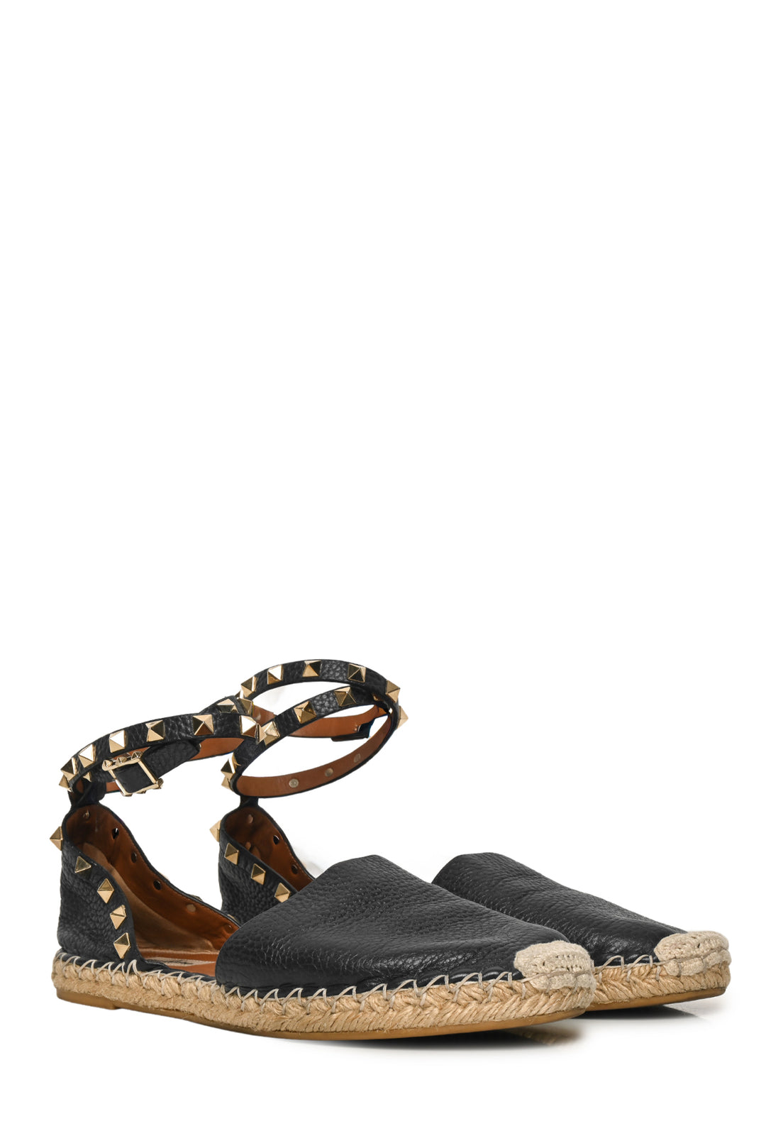Valentino Size 38 Rockstud Ankle Wrap Flat Espadrille Sandals