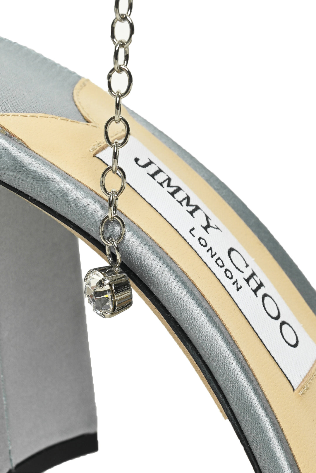 Jimmy Choo Size 37 Satin & Crystal Chain Saeda 85 Block Heel Sandals