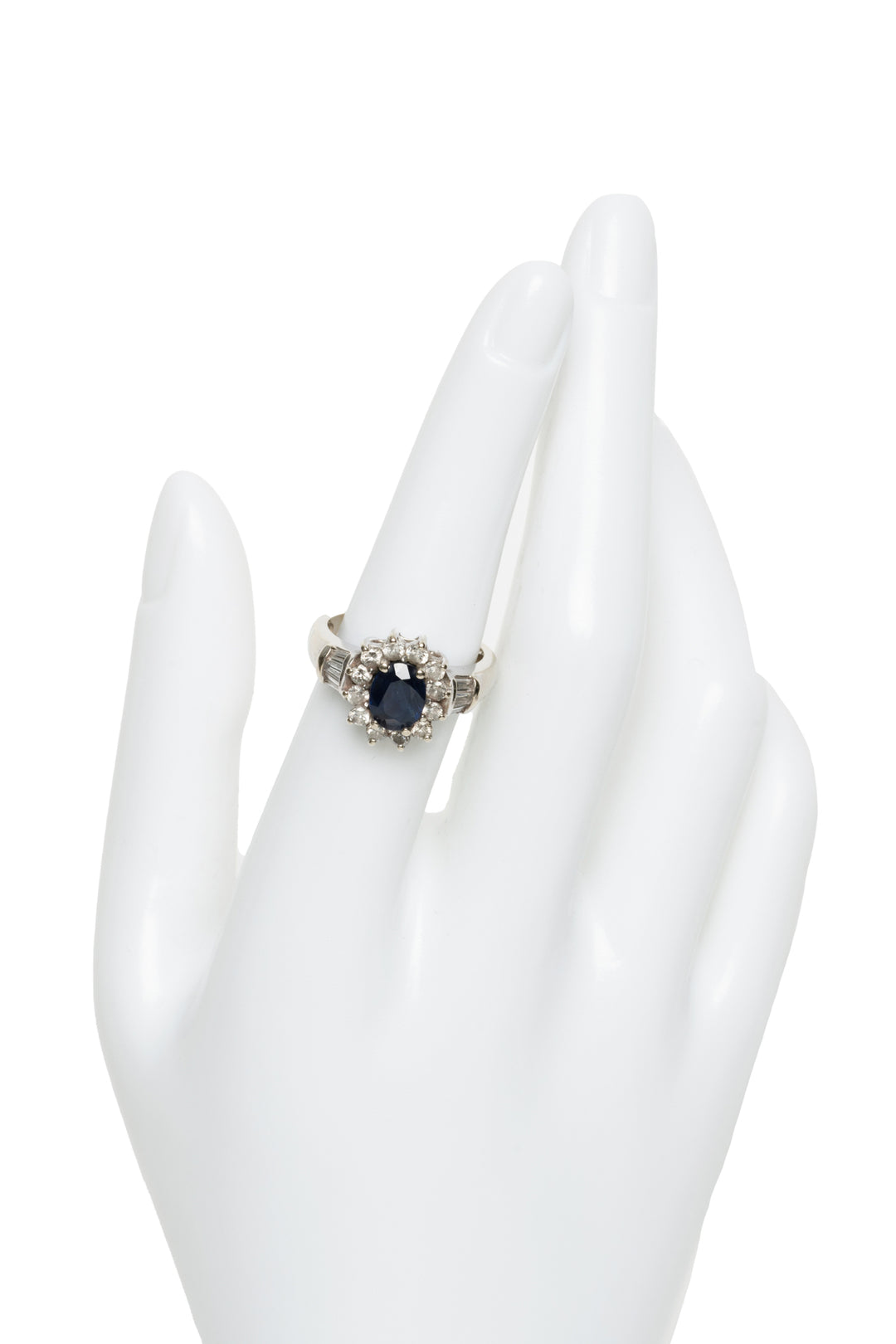 14K White Gold Diamond & Sapphire Size 6.5 Ring