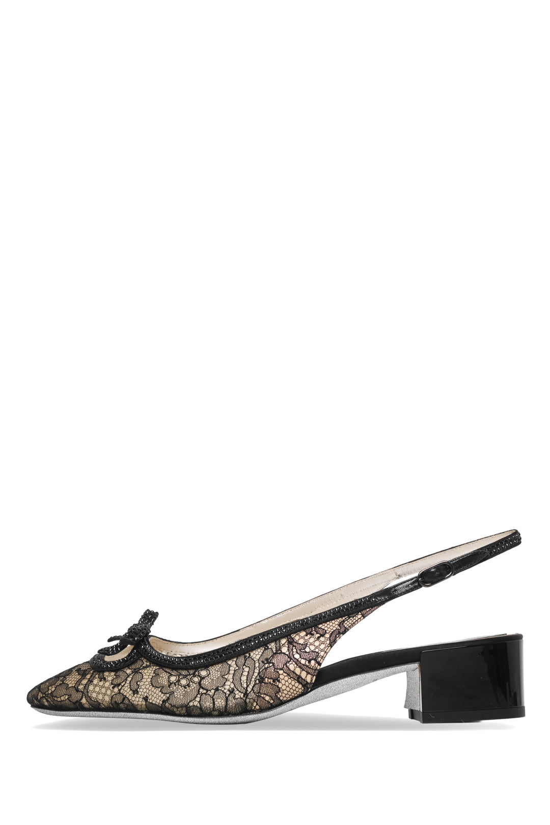 Rene Caovilla Size 38 Embellished Bow Lace Slingback Pumps