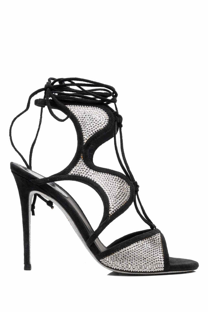 Rene Caovilla Size 37 Crystal Embellished Suede Heeled Sandals