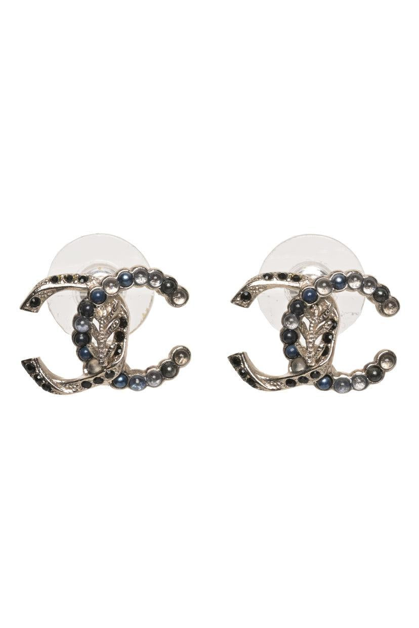 Chanel 2018 Crystal & Bead CC Logo Stud Earrings