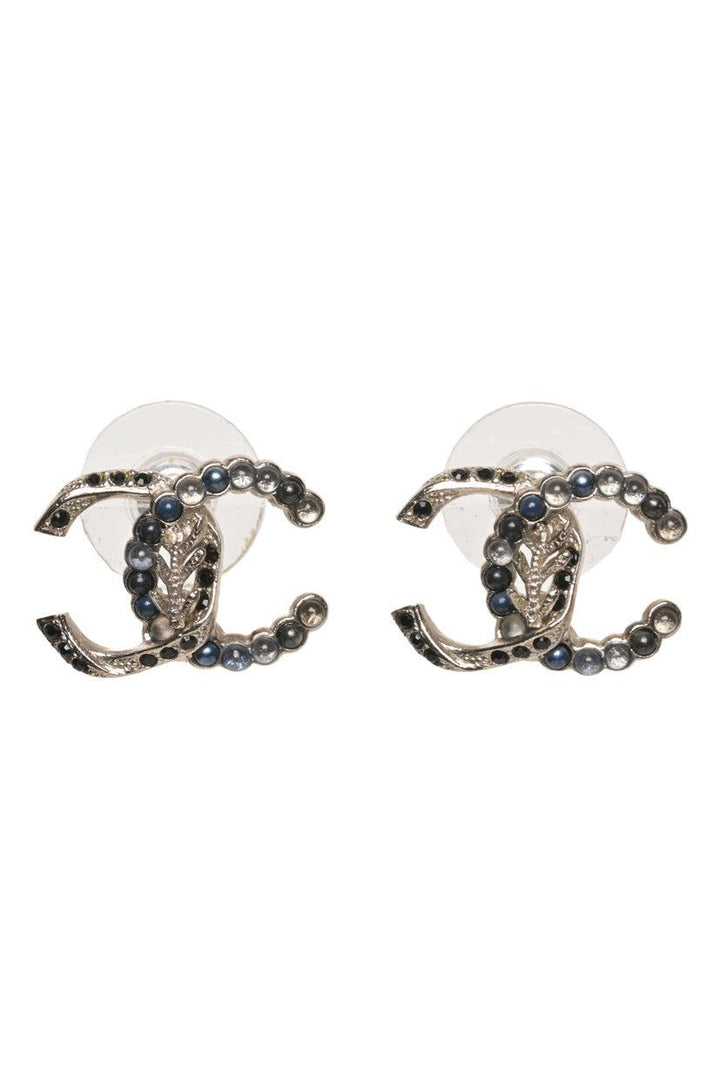 Chanel 2018 Crystal & Bead CC Logo Stud Earrings