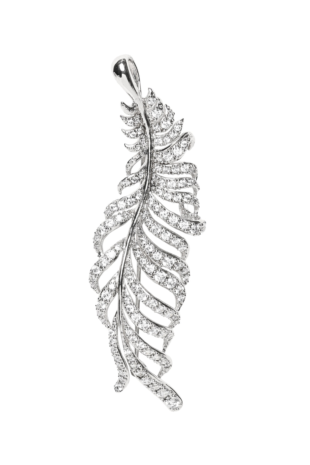 Arte Madrid Crystal Silver Feather Brooch