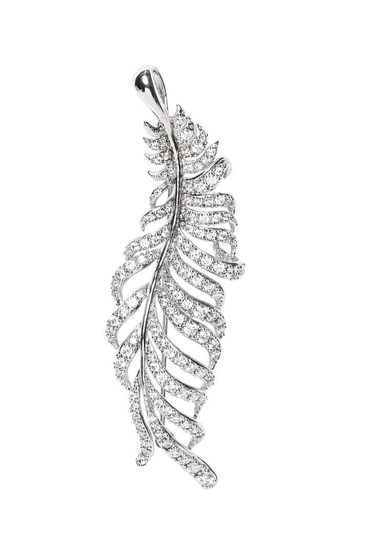 Arte Madrid Crystal Silver Feather Brooch