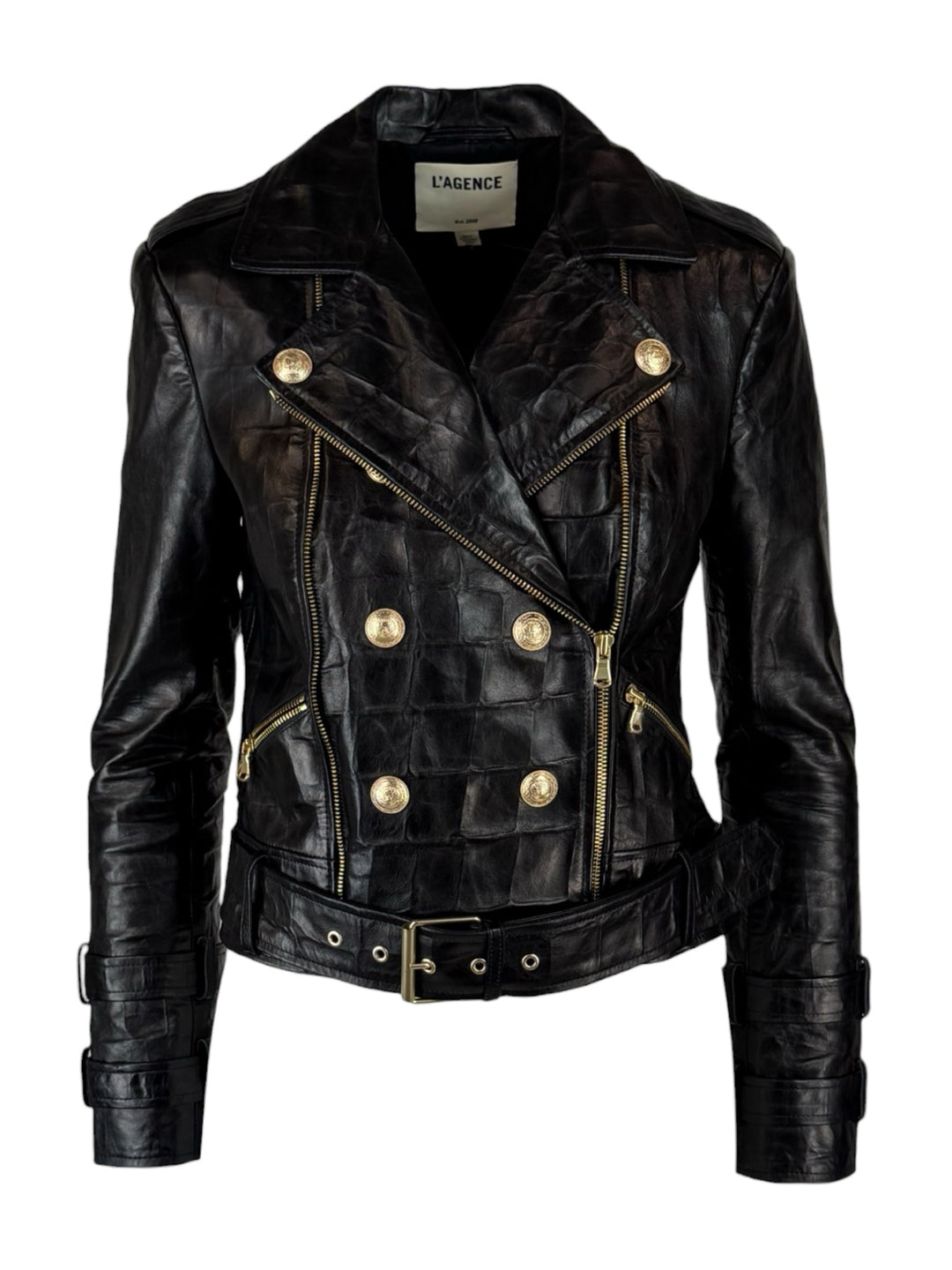 L'Agence Size XS Croc Embossed Moto Leather Jacket