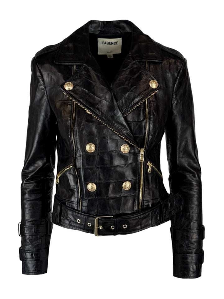 L'Agence Size XS Croc Embossed Moto Leather Jacket