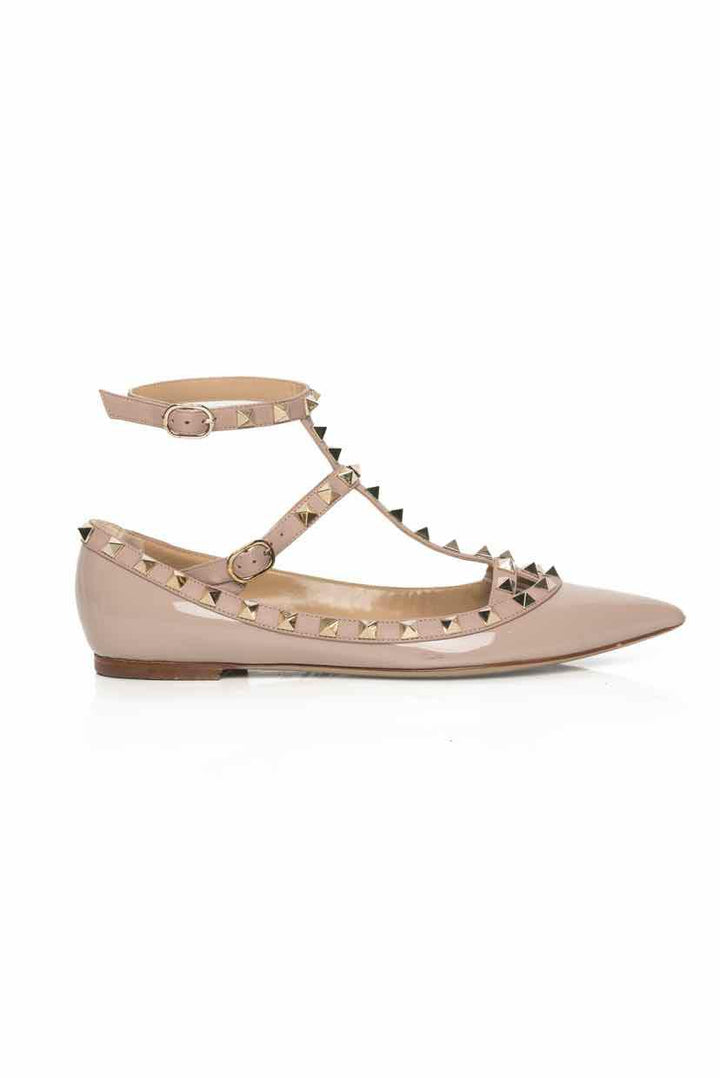 Valentino Size 37.5 Rockstud Pointed Toe Ankle Strap Flats