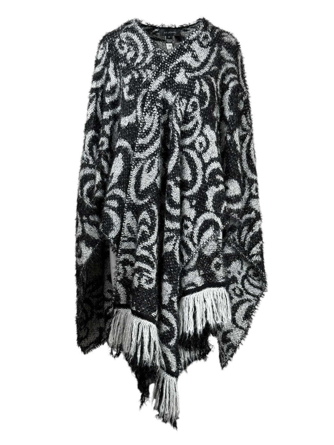 St. John Fringe & Print Knit Shawl