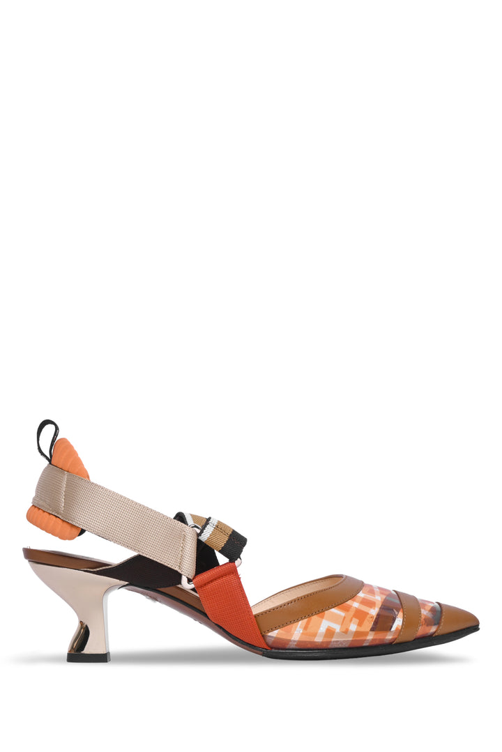 Fendi Size 39 Brown and Orange PVC Colibri Slingback Pumps