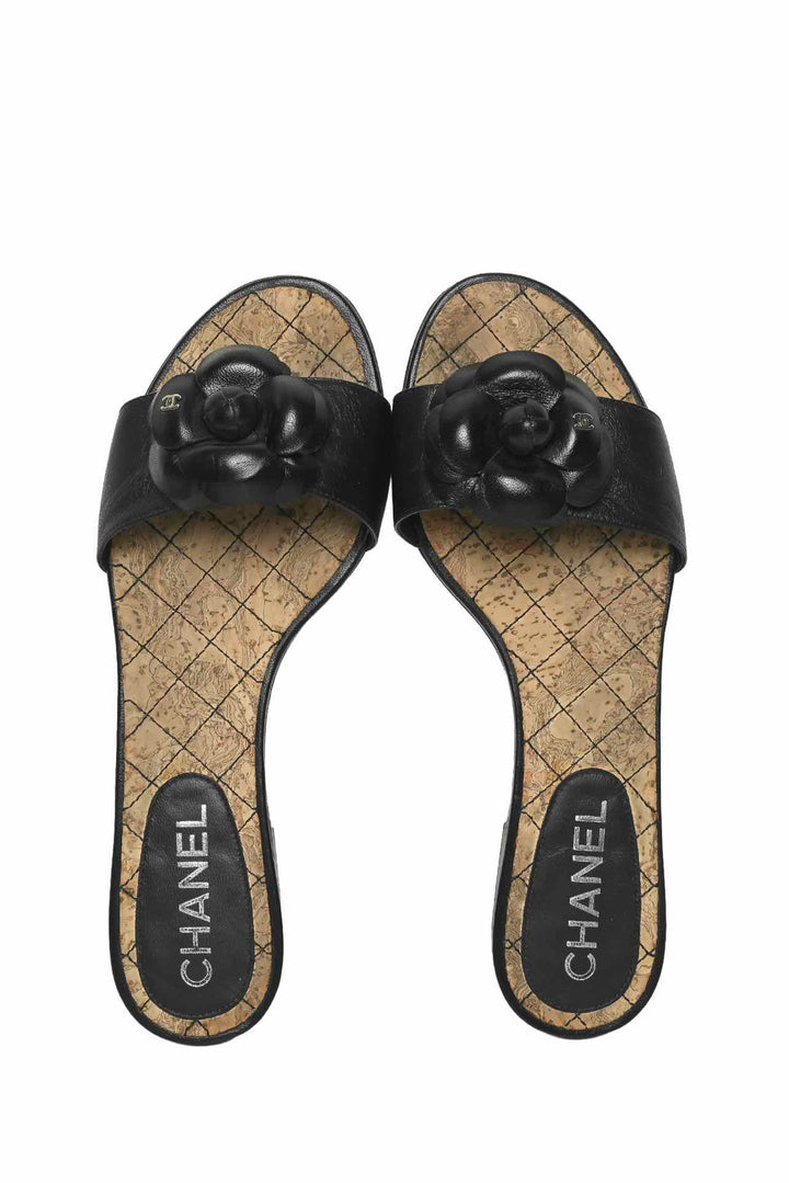 Chanel Size 36.5 Camellia Leather Sandals