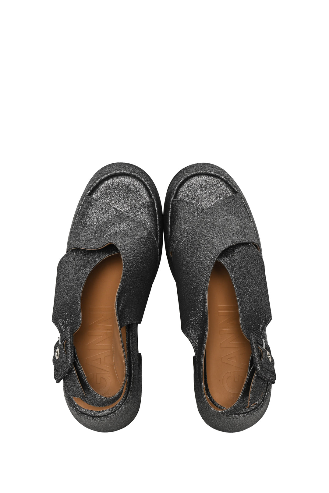 Ganni Size 39 Platform Glitter Slingback Sandals