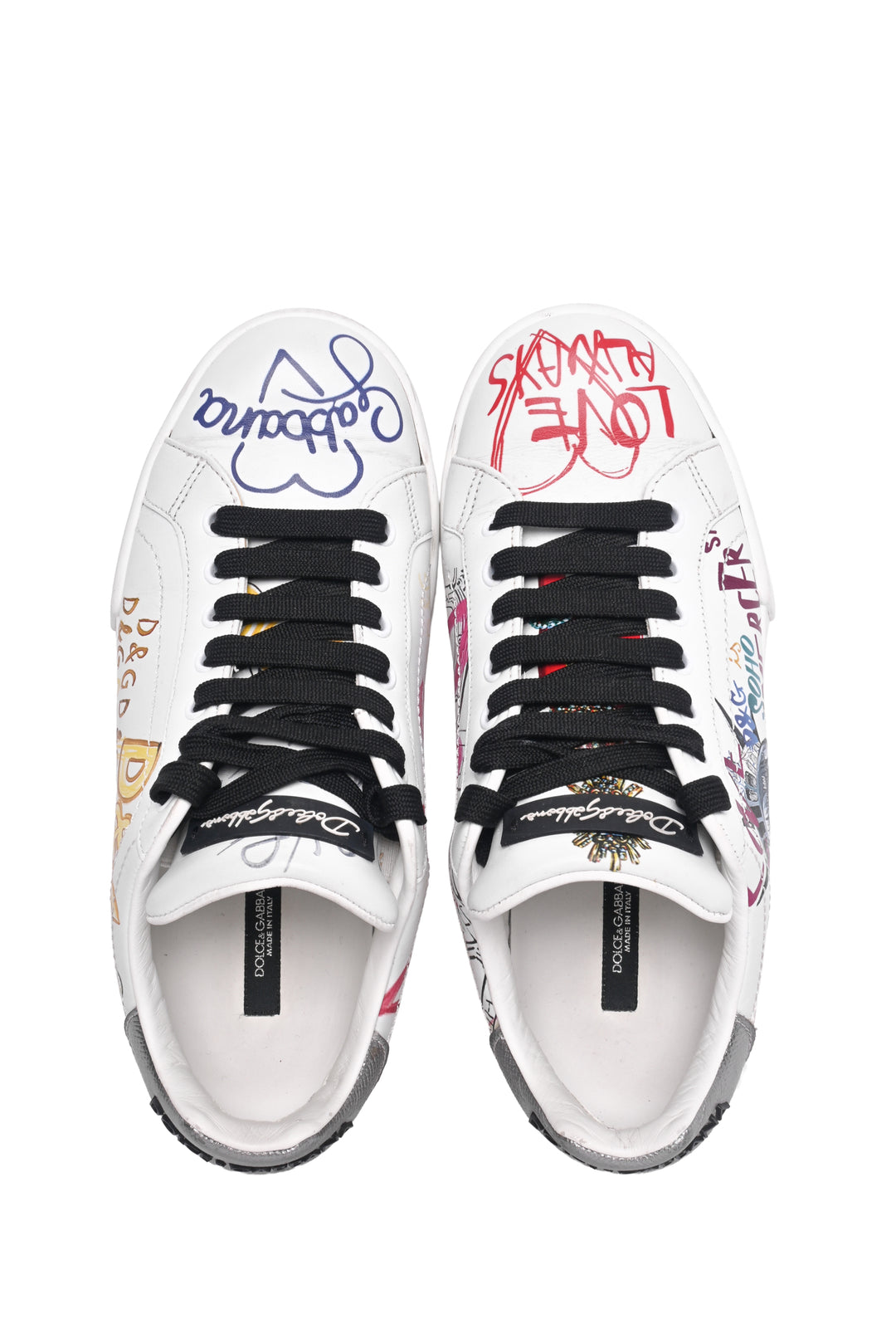 Dolce & Gabbana Size 38 Leather Graffiti Print Low-Top Sneaker