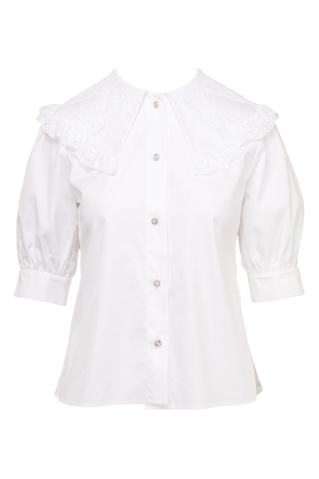 Alessandra Rich Size 2 Lace Collar Puff-Sleeve Shirt