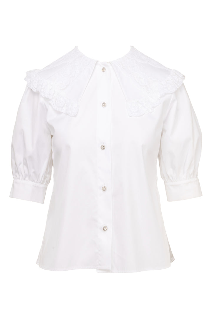 Alessandra Rich Size 2 Lace Collar Puff-Sleeve Shirt
