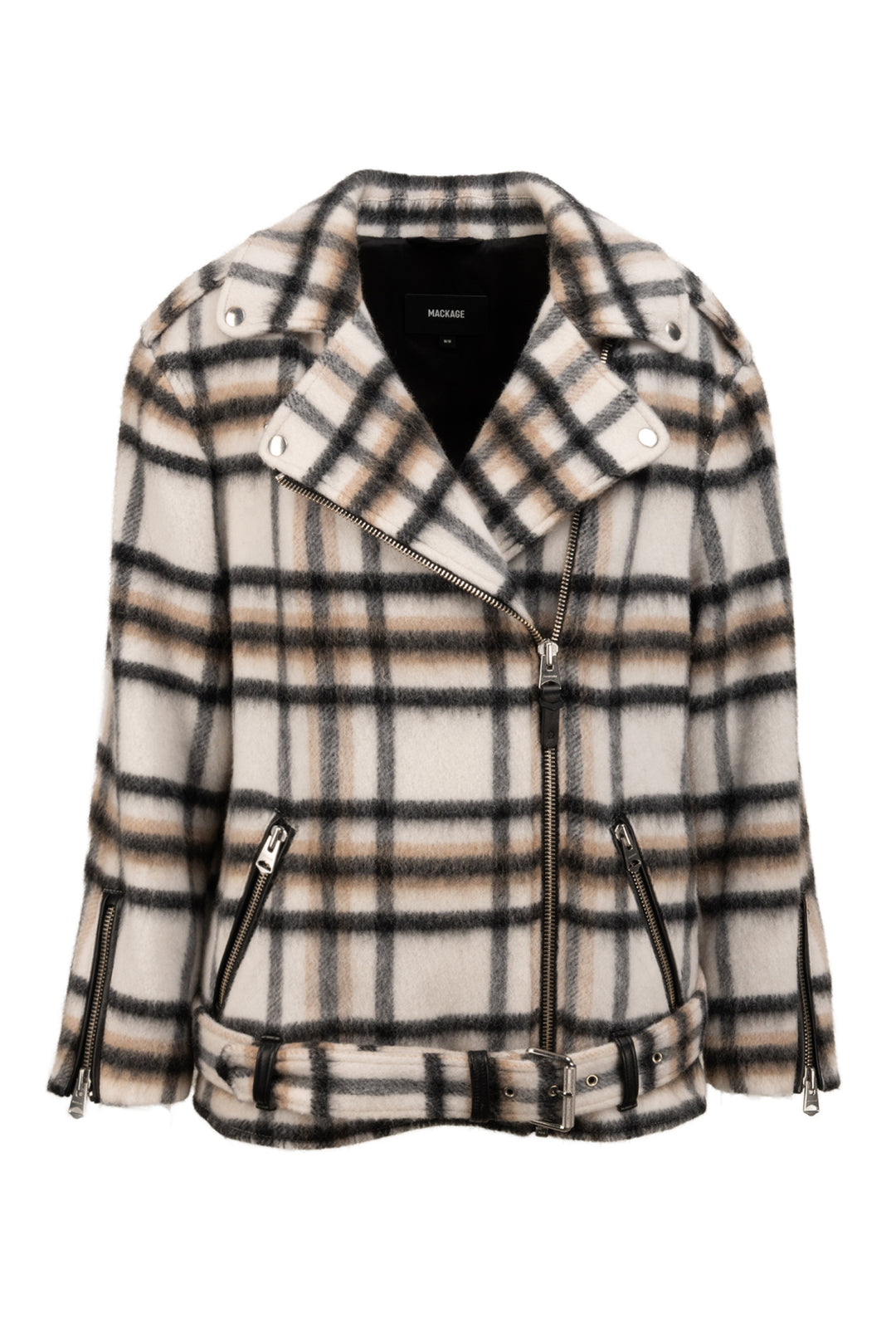Mackage Size M Gracie Check Print Wool Blend Moto Jacket