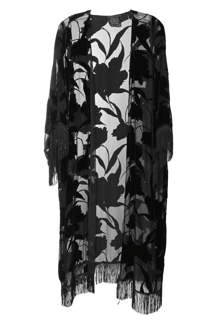 Johnny Was Size XL Velvet Fringe Kimono