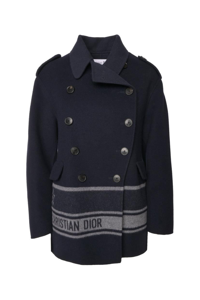 Christian Dior Size 4 Double Breasted Striped Logo Short Coat