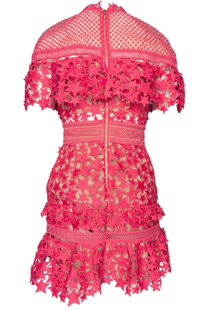 Self Portrait Size 4 Yoke Ruffled Star Lace Mini Dress