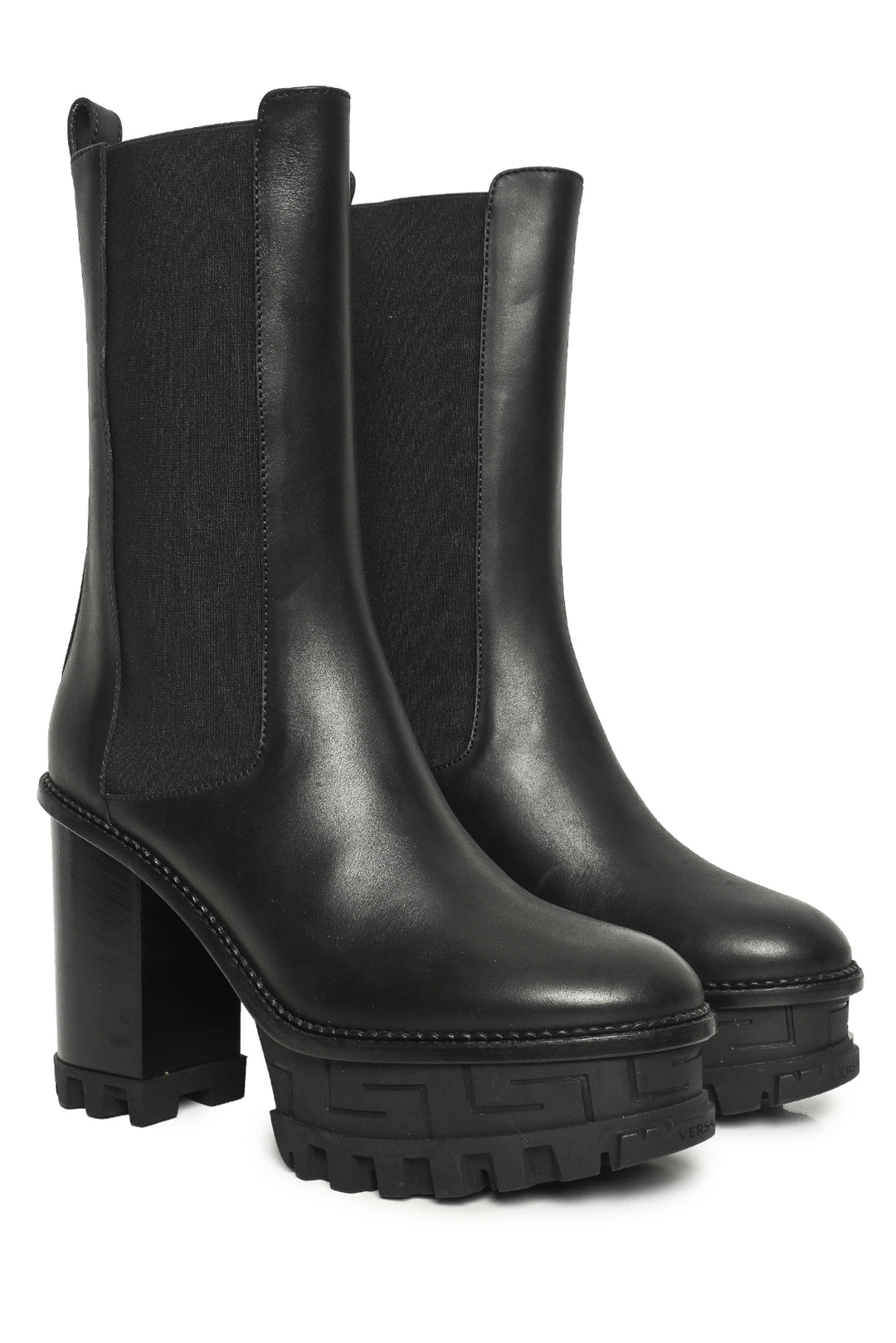 Versace Size 41 Greca Labyrinth Leather Platform Ankle Boots