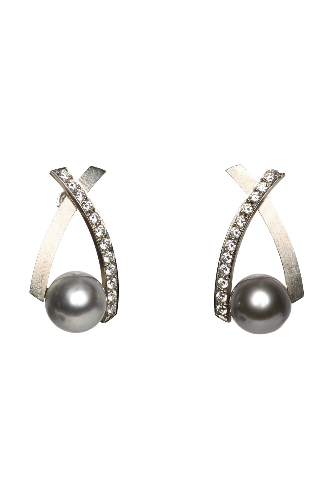 18K White Gold Pearl & Multi-Diamond Earrings