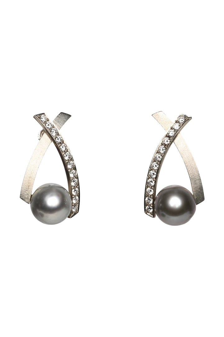 18K White Gold Pearl & Multi-Diamond Earrings