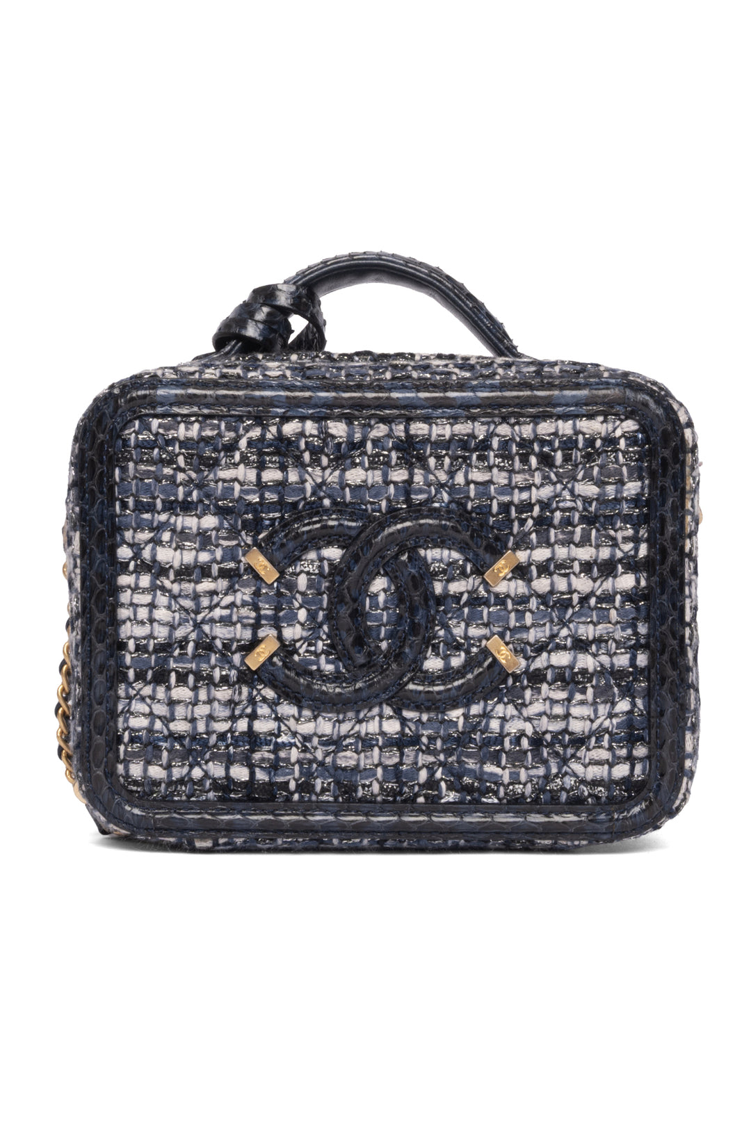 Chanel 2018 Tweed, Python & Calfskin Small CC Filigree Vanity Case Shoulder Bag