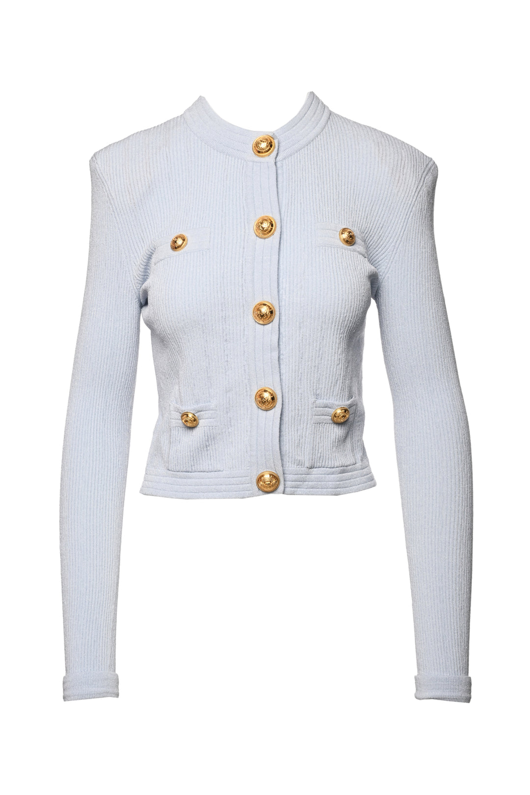 Balmain Size 38 Shoulder Pad Ribbed Cardigan
