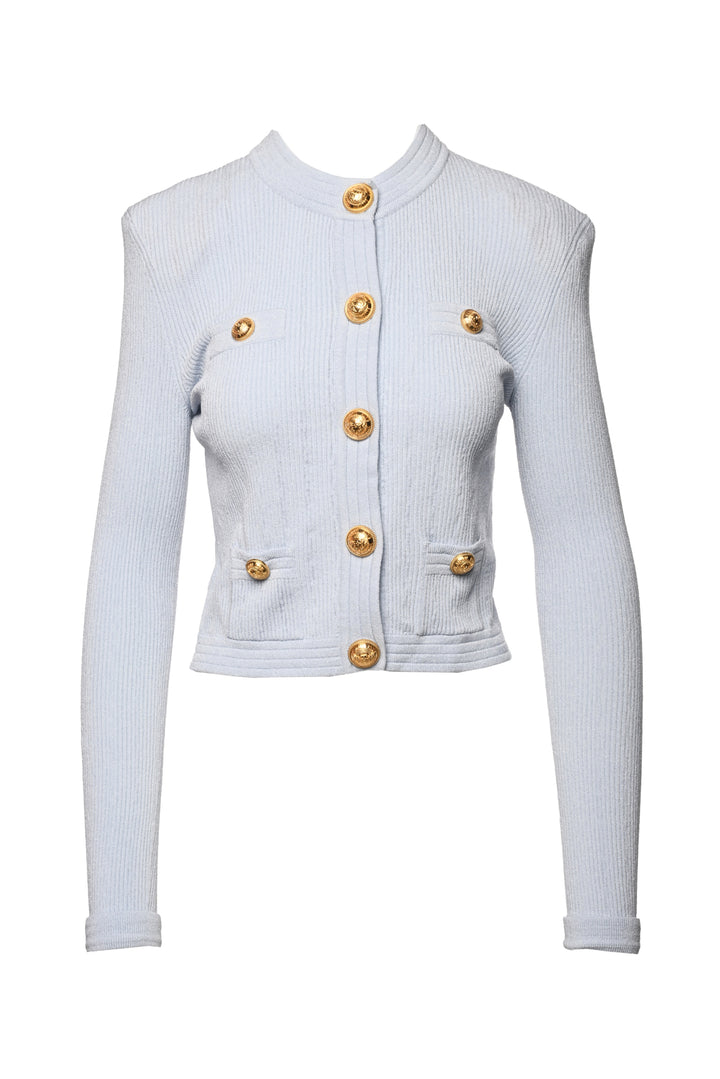Balmain Size 38 Shoulder Pad Ribbed Cardigan